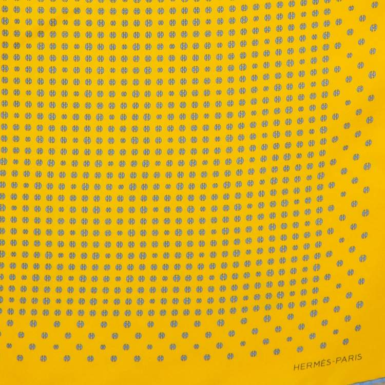 Pre Owned Hermès Yellow Printed Silk Pocket Square