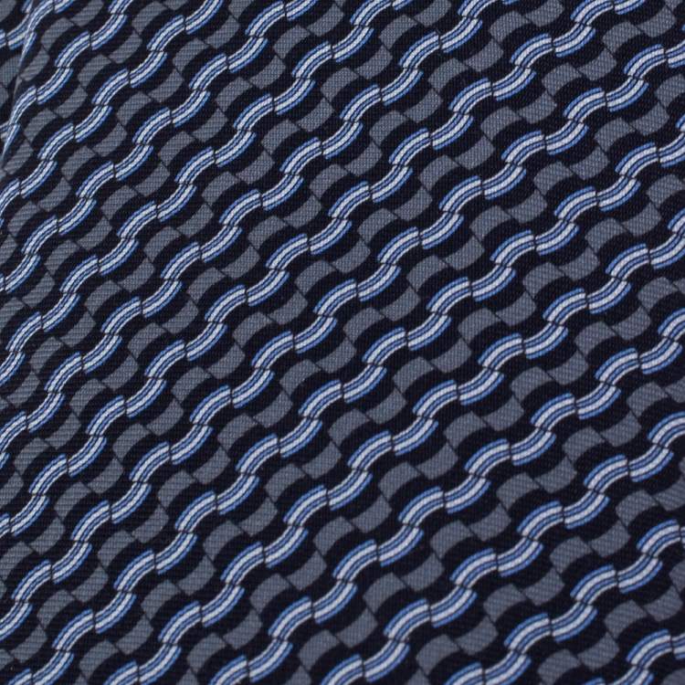 Pre Owned Hermès Grey & Blue Printed Silk Tie