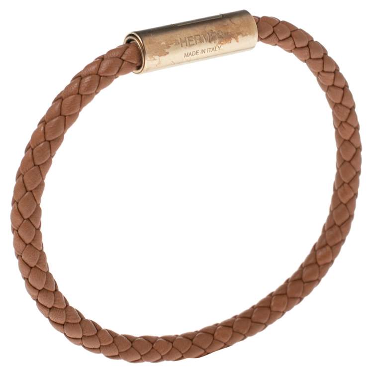 Pre Owned Hermès Brown Leather Gold Plated Goliath Bracelet