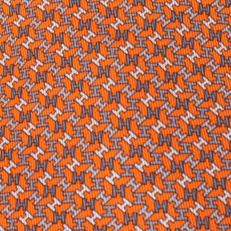 Pre Owned Hermès Orange 7 H Equilibre Silk Tie