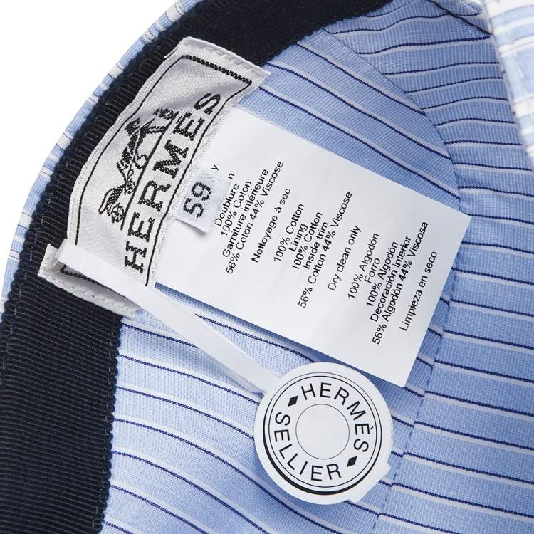 Pre Owned Hermes Blue Striped Cotton Baseball Cap (59)
