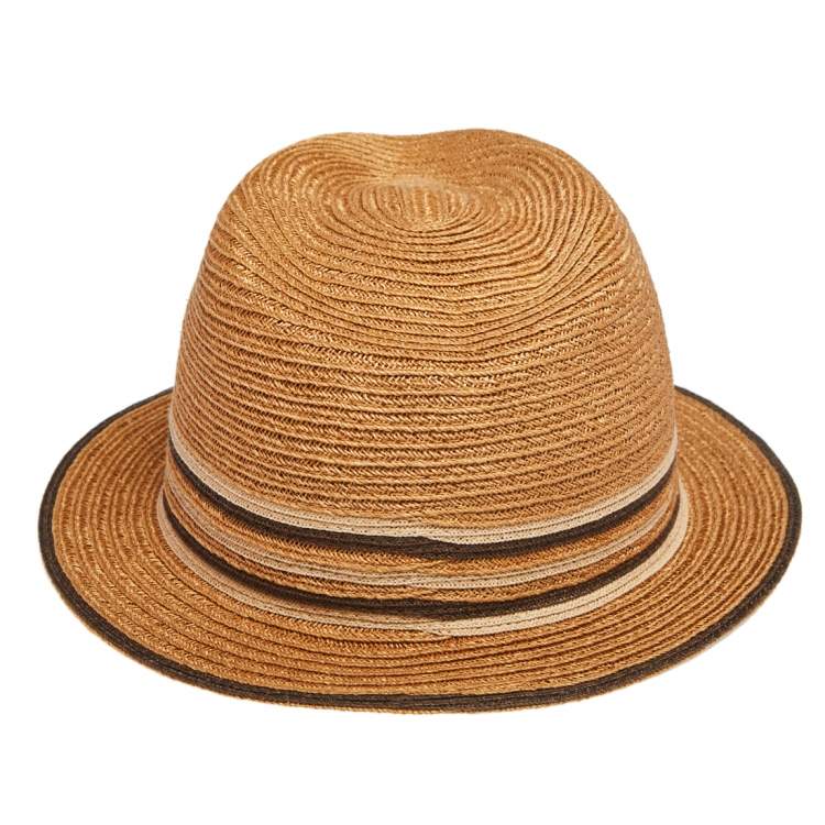 Pre Owned Hermes Brown Striped Detail Hemp Claudio Hat (59)