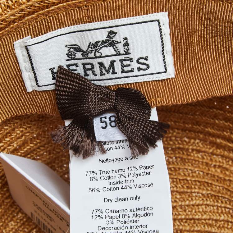 Pre Owned Hermes Brown Striped Detail Hemp Claudio Hat (59)