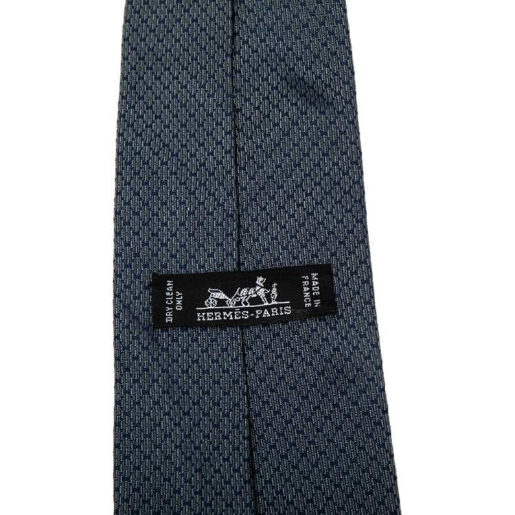 Pre Owned Hermes Blue Diamond Patterned Silk Jacquard Tie