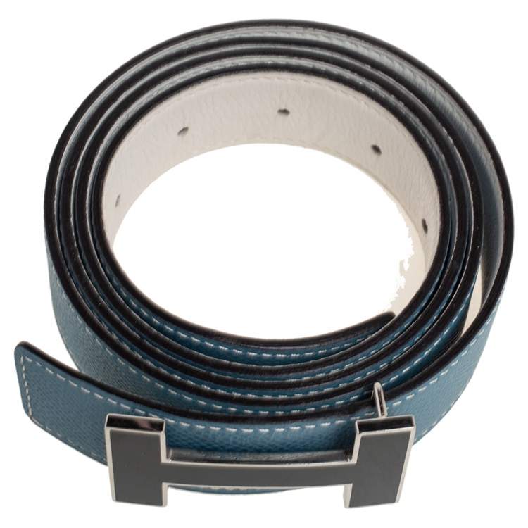 Pre Owned Hermes Blue Jean/Craie Epsom And Swift Leather Focus Reversible Buckle Belt 100CM