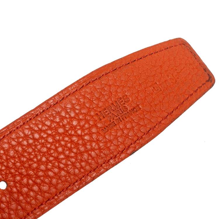 Pre Owned Hermes Orange/Noir Togo and Box Leather H Reversible Buckle Belt 95CM