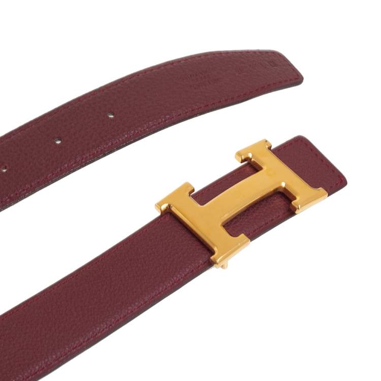 Pre Owned Hermes Rogue H/Noir Togo and Box Leather H Reversible Buckle Belt 100CM
