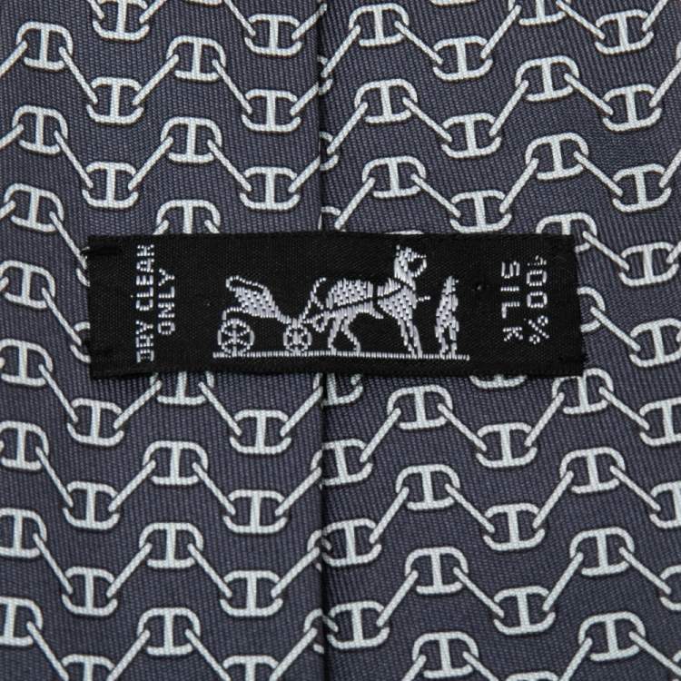 Pre Owned Hermès Grey Chaine d'Ancre Print Silk Tie