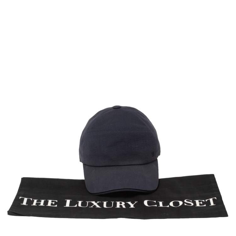 Pre Owned Hermes Navy Blue Embroidered H Cotton Cap (57) 
