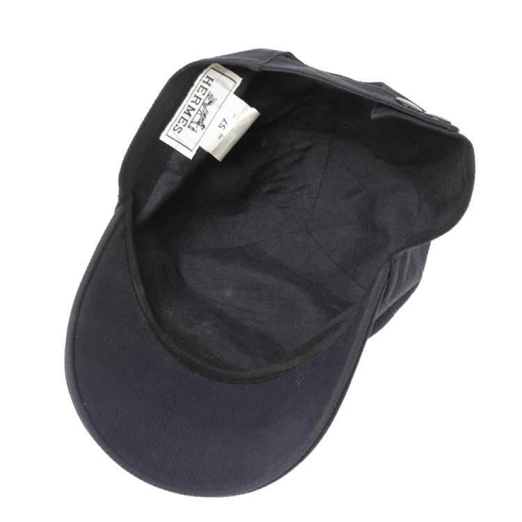 Pre Owned Hermes Navy Blue Embroidered H Cotton Cap (57) 