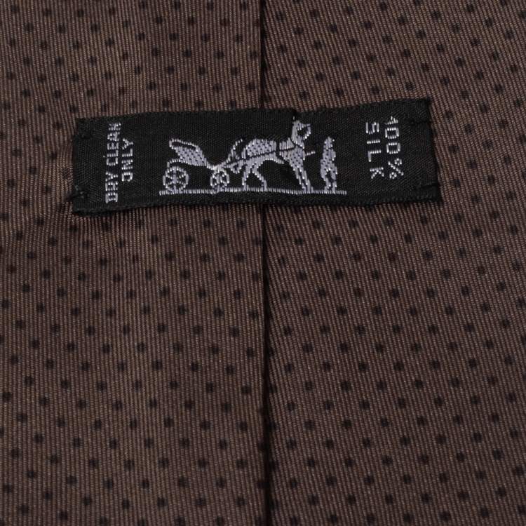 Pre Owned Hermes Brown Polka Dotted Silk Classic Tie 