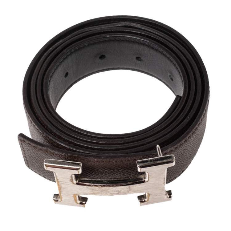 Pre Owned Hermes Brown/Black Leather Gris Moyen Reversible Belt 95CM