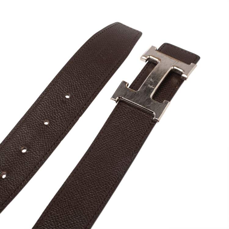 Pre Owned Hermes Brown/Black Leather Gris Moyen Reversible Belt 95CM