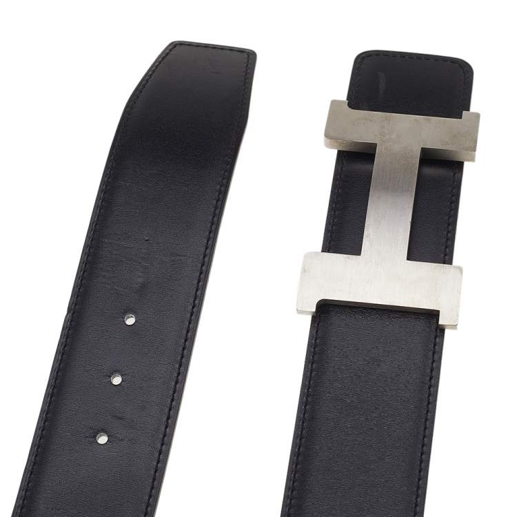 Pre Owned Hermes Noir/Etain Epsom And Noir/Ebene Box Constance Buckle Belt 100CM & 95 CM