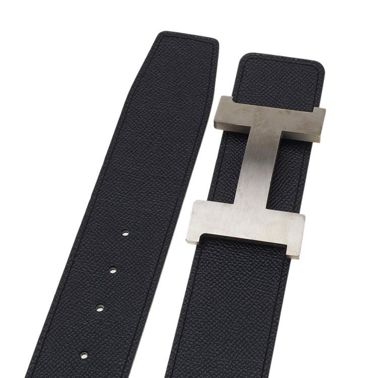 Pre Owned Hermes Noir/Etain Epsom And Noir/Ebene Box Constance Buckle Belt 100CM & 95 CM