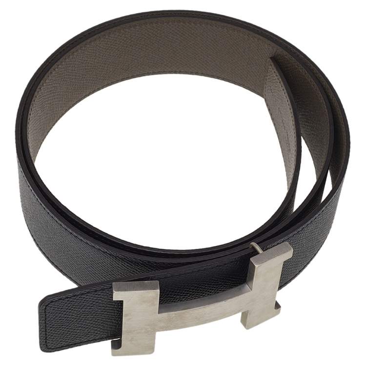 Pre Owned Hermes Noir/Etain Epsom And Noir/Ebene Box Constance Buckle Belt 100CM & 95 CM