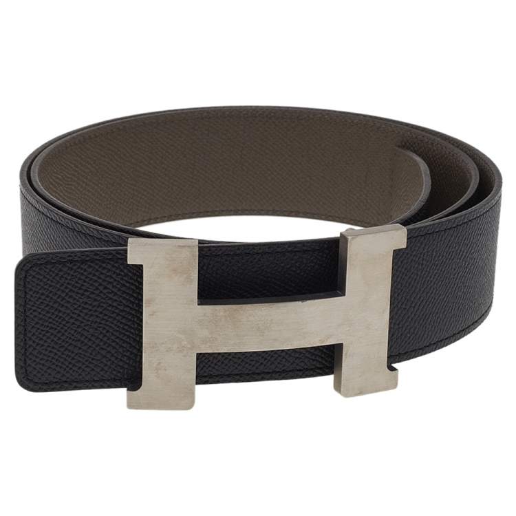 Pre Owned Hermes Noir/Etain Epsom And Noir/Ebene Box Constance Buckle Belt 100CM & 95 CM