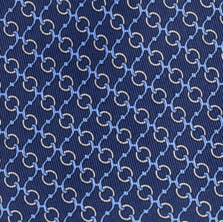 Pre Owned Hermès Navy Blue Equestrian Print Silk Tie