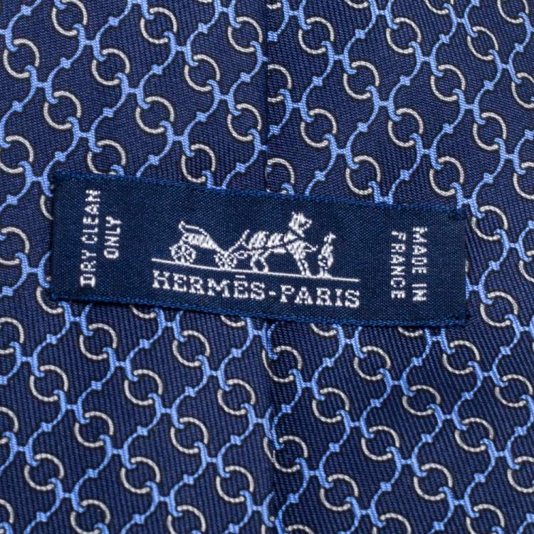 Pre Owned Hermès Navy Blue Equestrian Print Silk Tie