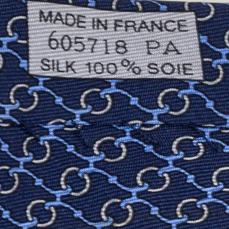 Pre Owned Hermès Navy Blue Equestrian Print Silk Tie