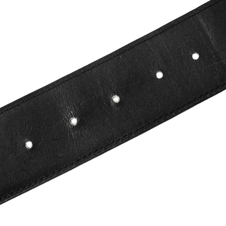 Pre Owned Hermes Black/White Epsom and Box Leather Palladium Hardware Constance Reversible Belt 90CM