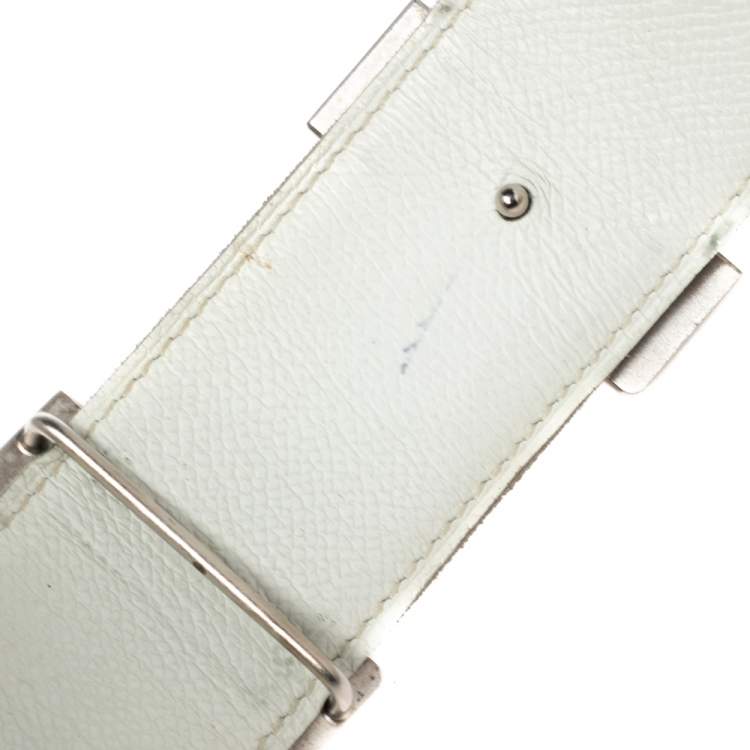 Pre Owned Hermes Black/White Epsom and Box Leather Palladium Hardware Constance Reversible Belt 90CM