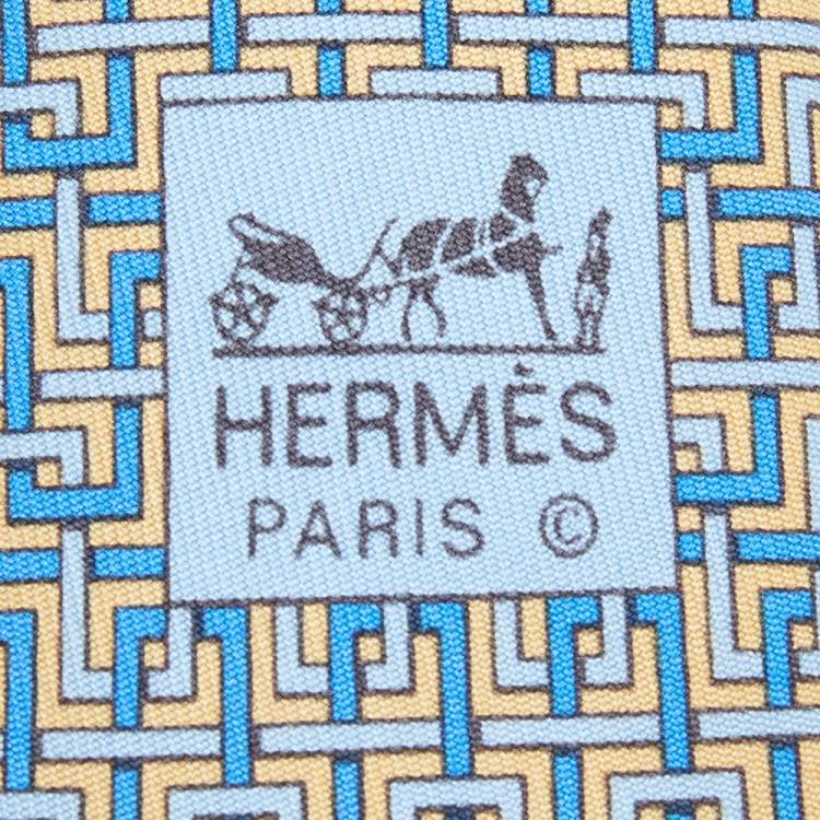 Pre Owned Hermes Blue & yellow Geometric Patterned Silk Traditional Tie