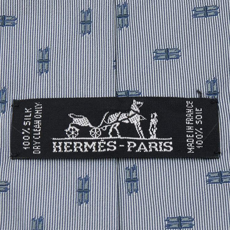 Pre Owned Hermes Grey Pinstripe Patterned Silk Jacquard Tie