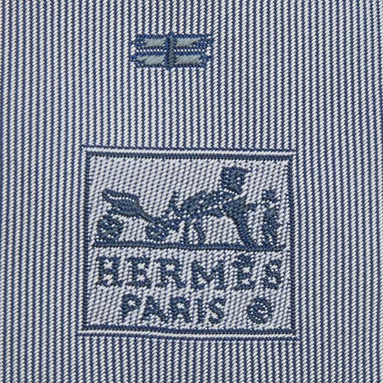 Pre Owned Hermes Grey Pinstripe Patterned Silk Jacquard Tie