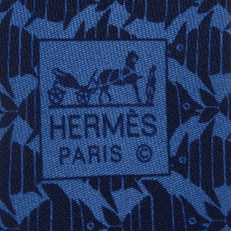 Pre Owned Hermes Navy Blue Fish Printed Silk Tie