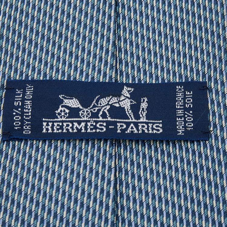 مملوكة مسبقًا Hermes Blue Striped Silk Jacquard Tie
