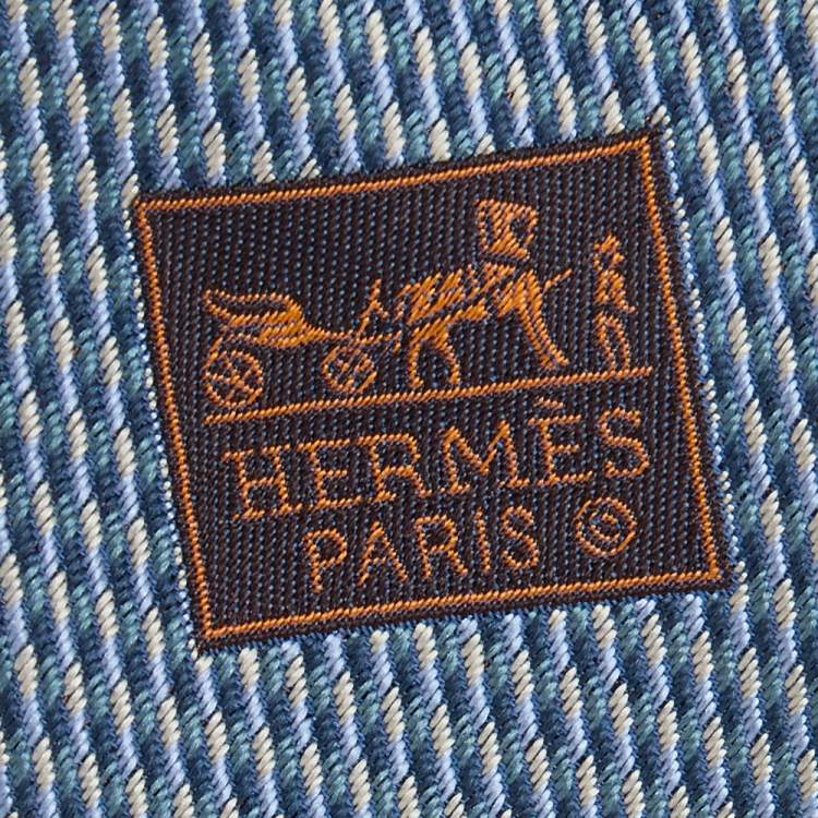 مملوكة مسبقًا Hermes Blue Striped Silk Jacquard Tie
