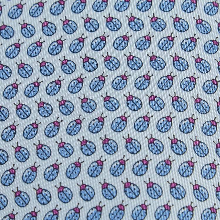 Pre Owned Hermès Pale Blue Ladybug Print Silk Tie