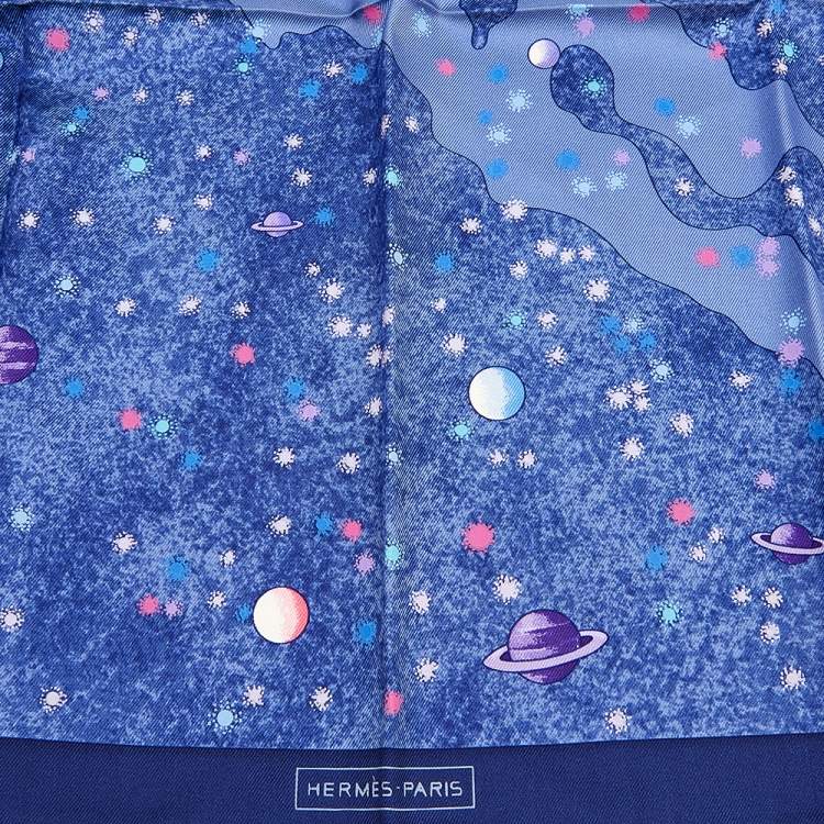 Pre Owned Hermès Blue La Voie Lactee Silk Gavroche Scarf