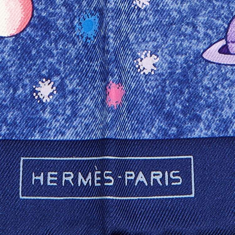 Pre Owned Hermès Blue La Voie Lactee Silk Gavroche Scarf