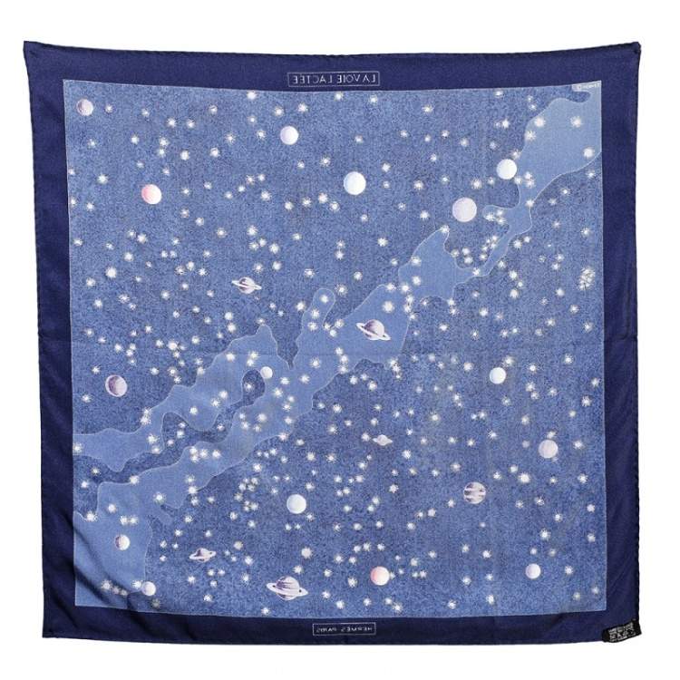 Pre Owned Hermès Blue La Voie Lactee Silk Gavroche Scarf