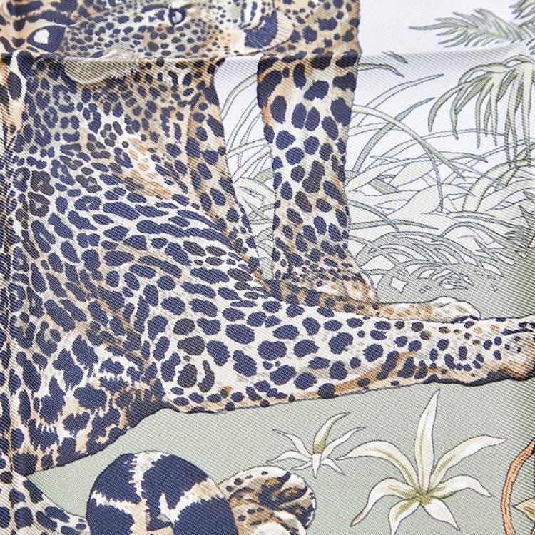 Pre Owned Hermès Black & Cream Jungle Love Silk Gavroche Scarf