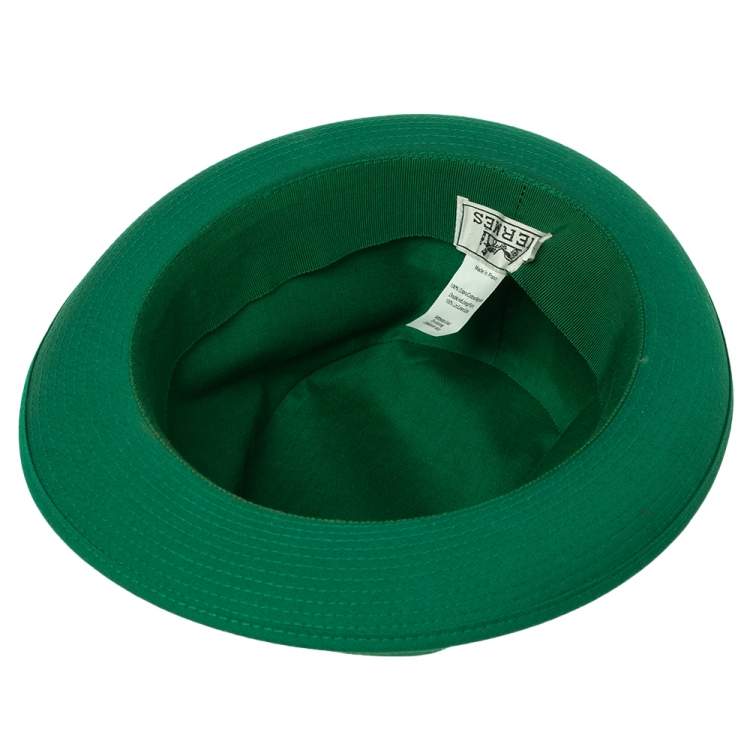 Pre Owned Hermes Green Cotton H Embroidered Funky Fedora Hat Size 58