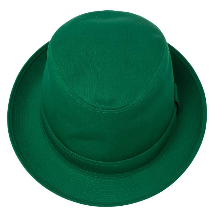 Pre Owned Hermes Green Cotton H Embroidered Funky Fedora Hat Size 58