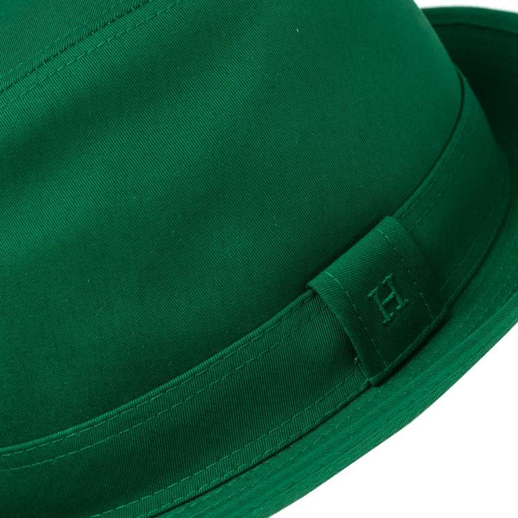 Pre Owned Hermes Green Cotton H Embroidered Funky Fedora Hat Size 58