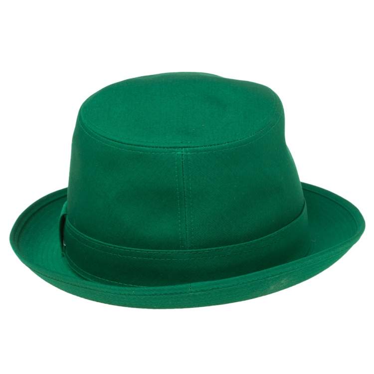 Pre Owned Hermes Green Cotton H Embroidered Funky Fedora Hat Size 58