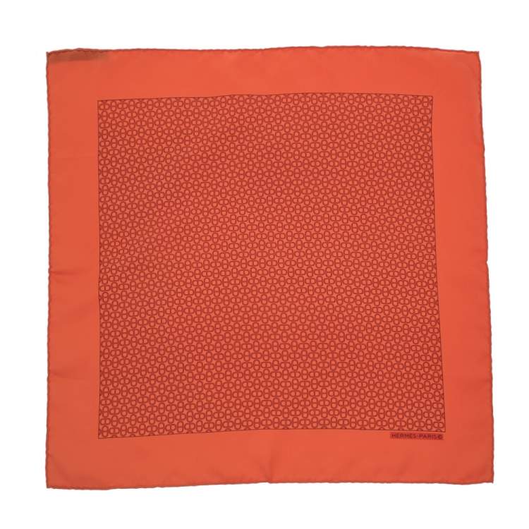 Hermes Orange Chaine D'Ancre Silk Pocket Square Hermes | The Luxury Closet