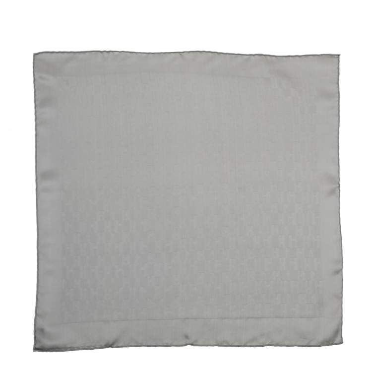 Pre Owned Hermès Grey Faconnee Grand H Silk Pocket Square