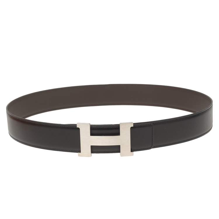 Pre Owned Hermes Black/Moka Box and Swift Leather Constance Reversible Belt 100CM