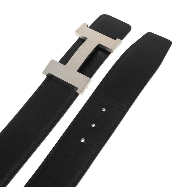 Pre Owned Hermes Black/Moka Box and Swift Leather Constance Reversible Belt 100CM