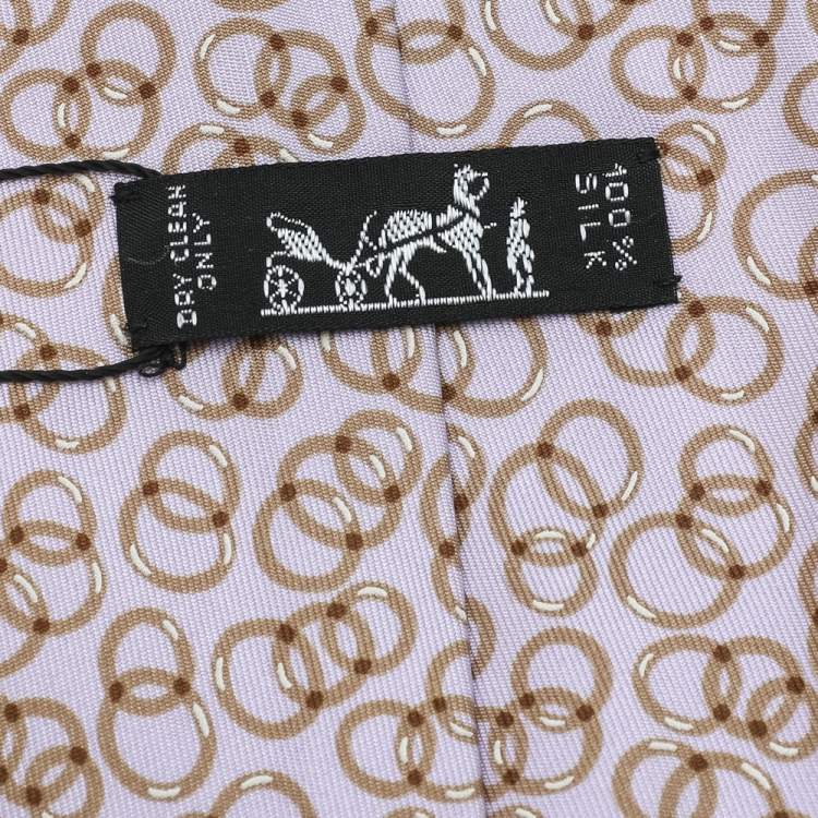 Pre Owned Hermes Lilac Interlocking Rings Printed Silk Jacquard Tie