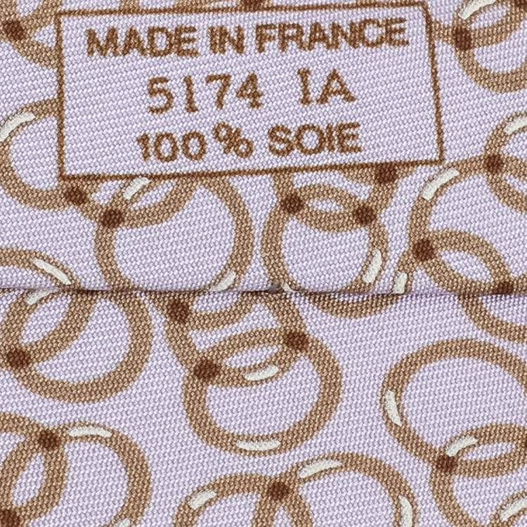 Pre Owned Hermes Lilac Interlocking Rings Printed Silk Jacquard Tie