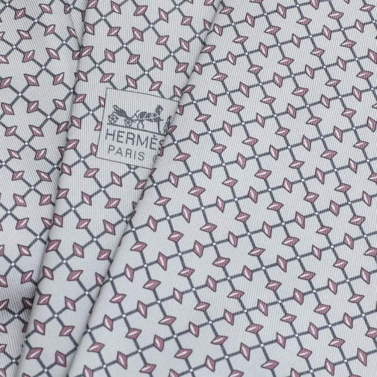 Pre Owned  Hermes Grey Diamond Patterned Silk Jacquard Tie