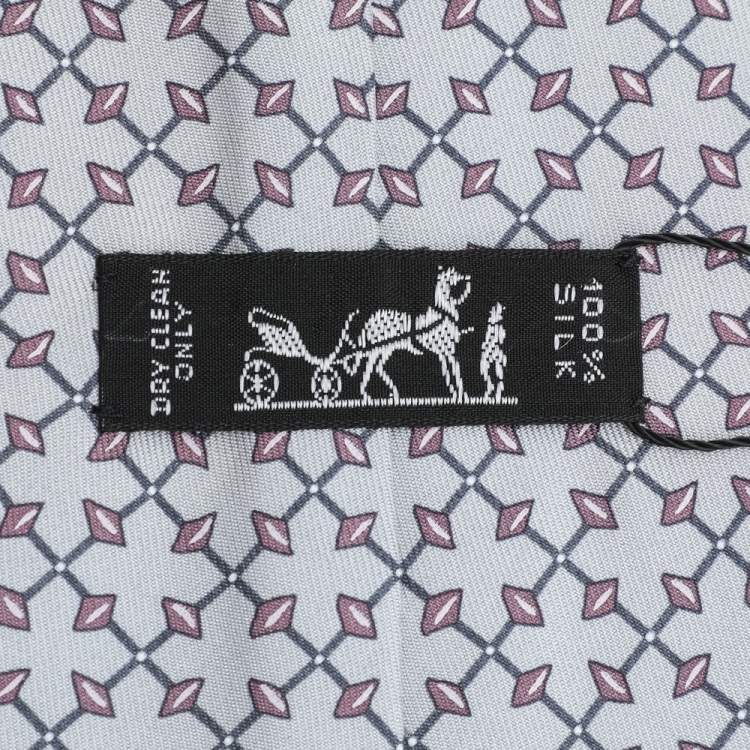 Pre Owned  Hermes Grey Diamond Patterned Silk Jacquard Tie