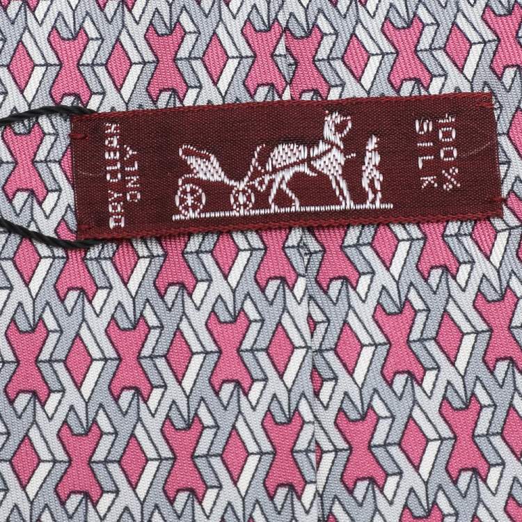 Pre Owned Hermes Pink H Patterned Silk Tie